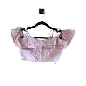 Storia Crop Top Women’s Peach Pink  Eyelet Spaghetti Strap Off Shoulder Sz‎ M
